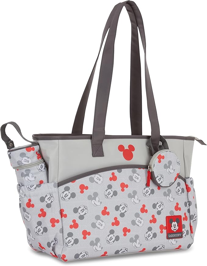 Disney Cudlie Diaper Tote Bag for Moms | Large Spacious Travel Diaper Tote for Baby Boy and Girl | 17-Inches Wide Multi-Functional Baby Bag with Cute Patterns