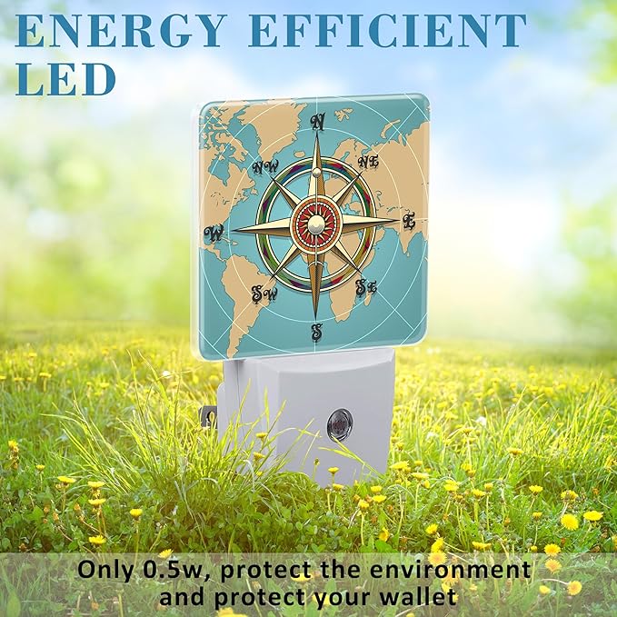 Plug in Night Lights Classic Vintage Nautical Wind Compass Night Light with Dusk to Dawn Sensor Night Light for Kid Girls Boys Women Room Decor, Hallway, Kitchen, Bathroom, Nursery, Stairs