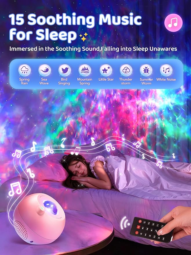 Galaxy Projector for Bedroom, 15 Colors Star Projector Galaxy Light Projector, Bluetooth Speaker Star Night Light Projector for Bedroom, 15 White Noise Nebula Projector, Remote Stars for Ceiling