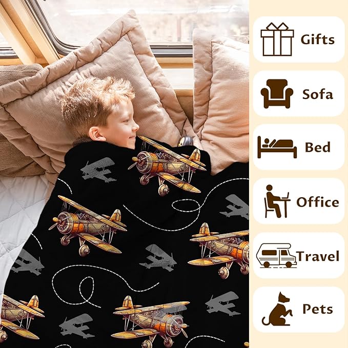 Blankets Kids Airplane Throw Blanket for Boys Son Birthday - 60x80 Inches Comfy Soft Throw for Sofa Couch Bed Office Decor Stuff