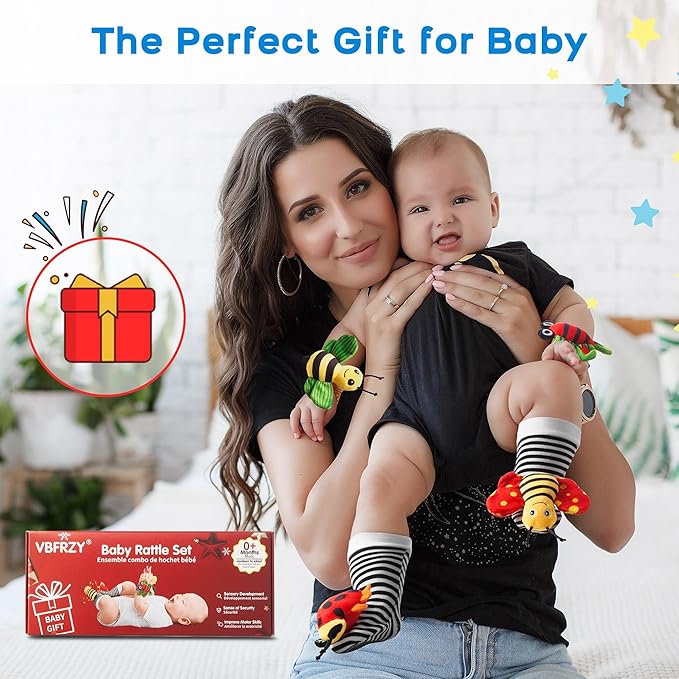 Baby Toys 0-6 Months: Baby Rattles 0-6 Months Baby Essentials for Boys Girl Infant Toys Wrist Rattles Socks Hand & Feet Newborn Essentials Must Haves Registry Search Shower Gifts for 0-3 0-12 Months