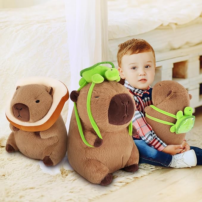 Achwishap Capybara Plush With Turtle Backpack - Cute Stuffed Animal Toy, Soft and Kawaii Plushies Gift for Kids and Adults (10")