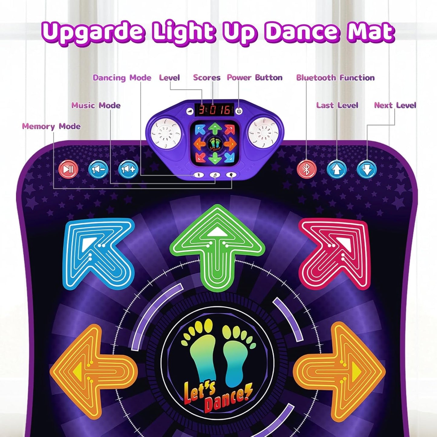 Dance Mat Toys for 3-12 Year Old Kids, Light Up 8 Buttons Dance Mats with Bluetooth, Music Dance Game Toy with 7 Game Modes, Christmas Birthday Gifts for 3 4 5 6 7 8 9 10+ Year Old Girls Boys