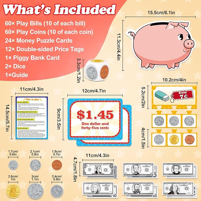 Money Activity Set for Kids for Learning, Pretend Play, Math Manipulatives,Teaching,Counting,Learning & Education Toys for Kindergartner Classroom & Homeschool,Math Games for Toddler, Teacher
