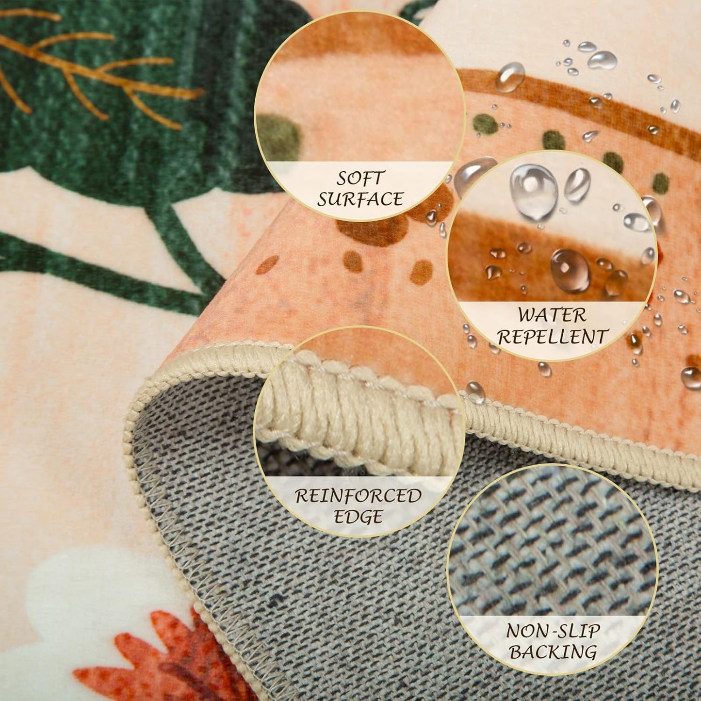 Floral 8x10 Area Rug Machine Washable Soft Print Boho Carpet Non Slip Doormat Low Pile Flower Area Rugs for Living Room Bedroom Nursery Kitchen Dining Room Indoor-Light Orange