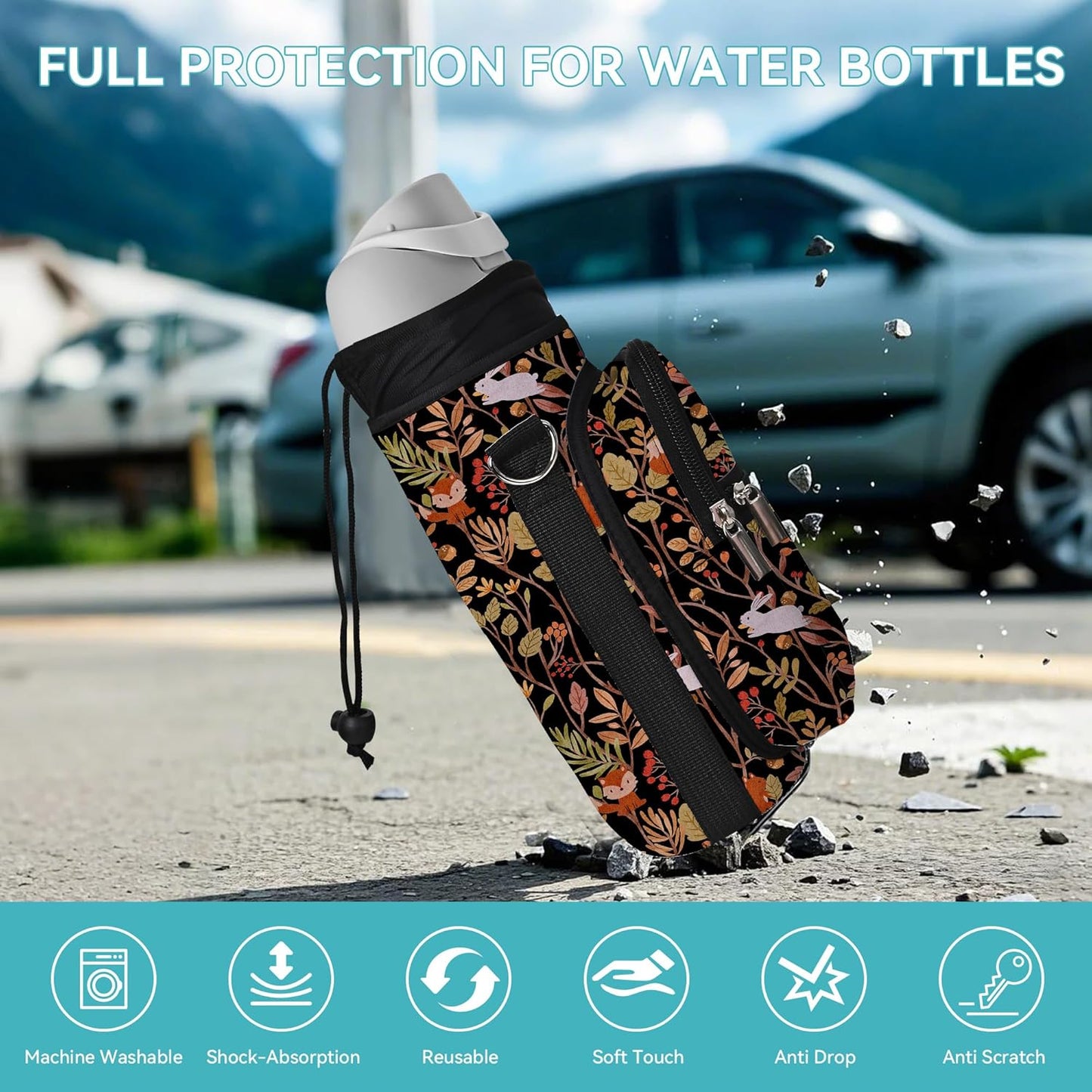 25/32/40/64oz Water Bottle Bag Holder Carrier-Insulated Crossbody Sling Case Sleeve with Strap & Pockets for Men Women Gym Cycling Travel Walking Hiking Camping