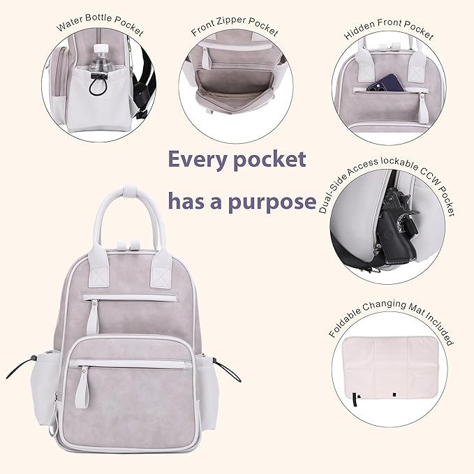 JESSIE & JAMES Saturday EDC Diaper Bag Backpack Multi Function Diaper Bag with Changing Pad & Stroller Straps_Grey
