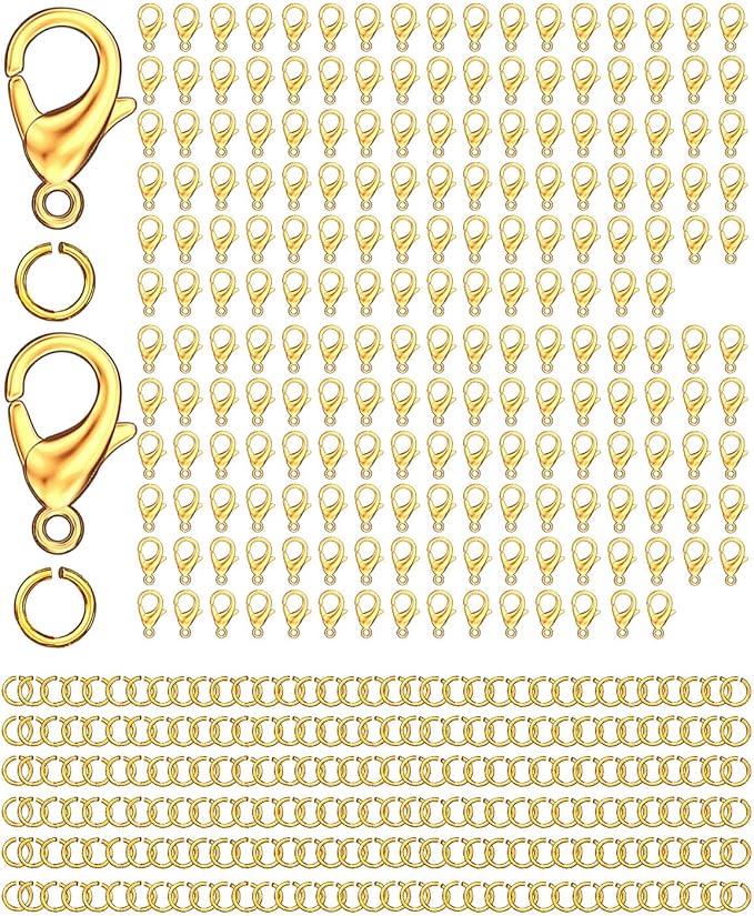 OHINGLT 700 Pieces Lobster Claw Clasps and Open Jump Rings Set, Gold Plated Bracelet Necklace Clasp for Jewelry Making