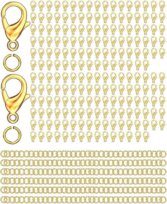 OHINGLT 700 Pieces Lobster Claw Clasps and Open Jump Rings Set, Gold Plated Bracelet Necklace Clasp for Jewelry Making