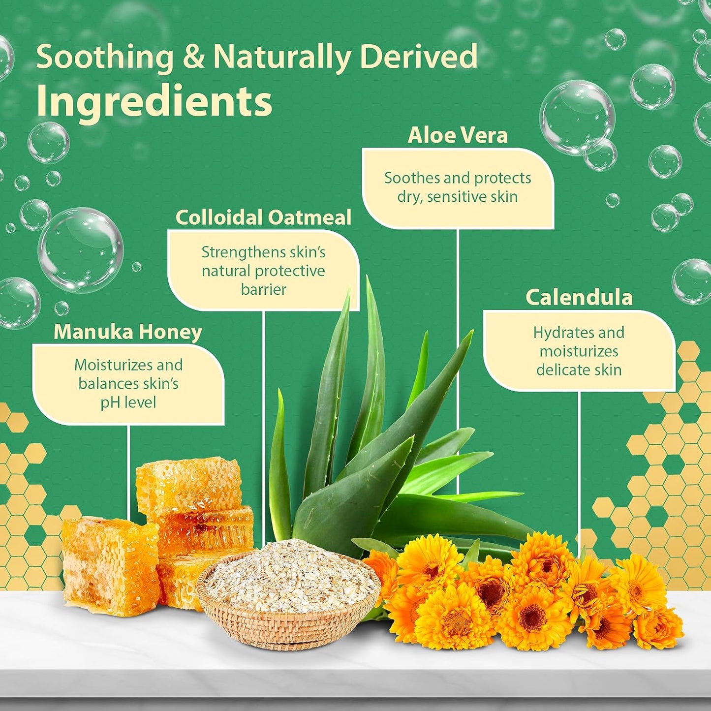 Kids Bubble Bath for Sensitive Skin & Eczema Relief - Baby Bubble Bath with Manuka Honey, Aloe Vera, Colloidal Oatmeal and Calendula - Kids Soap with Botanical Extracts for Sensitive Skin