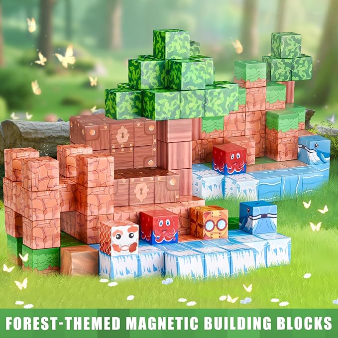 100PCS Magnetic Blocks,STEM Building Toys for Boys Girls 3+,Toddler Sensory Constructions Stacking Magnet Blocks,Christmas Birthday Gifts for Boys Girls Age 4 5 6 7 8 9 10