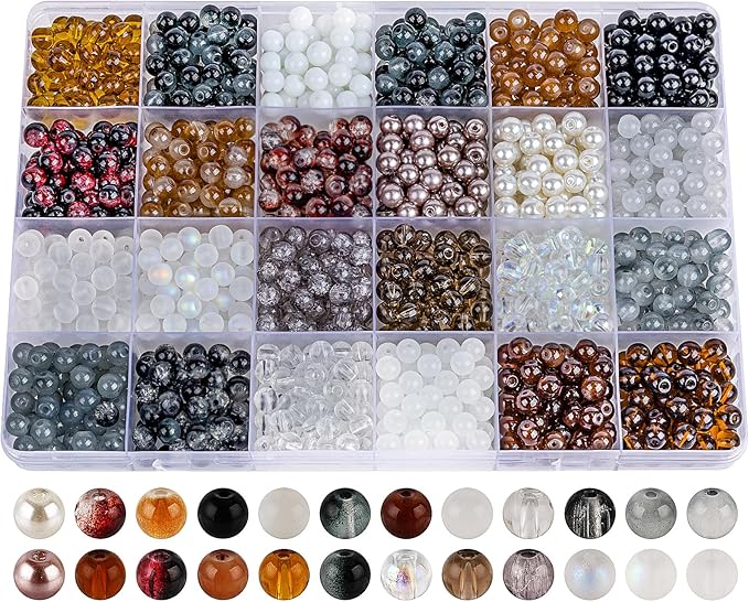 XSEINO About 1200PCS 6mm Glass Beads Bracelet Making Kit,24 Assorted Black and White Series Colorful Crystal Beads for Bracelet and Jewelry Making and DIY Crafts,Friendship Bracelets
