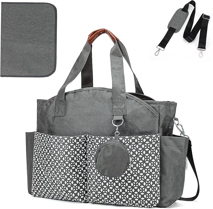 Diaper Bag Tote, Large Capacity Travel Diaper Baby Bags Crossbody Hospital Mom Bag，with Silicone Pacifier Case