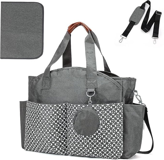 Diaper Bag Tote, Large Capacity Travel Diaper Baby Bags Crossbody Hospital Mom Bag，with Silicone Pacifier Case