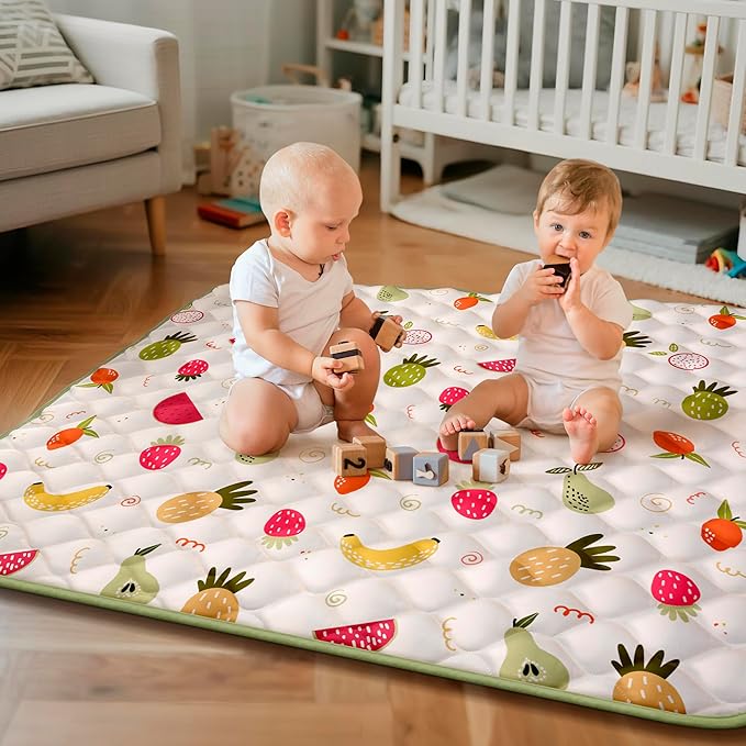 50x50 Playpen Mat, PIGLOG 0.8 Inch Thick Foam Baby Play Mat for Floor, Soft Fabric Cushioned Play mat for Babies，Washable Non-Slip Playmate for Baby, Infants & Toddlers (Light Yellow)