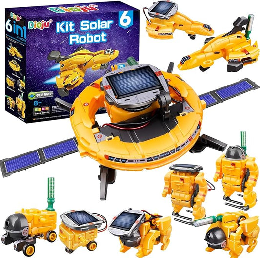 6-in-1 Solar Robot Toys for Ages 8 9 10 11 12 Year Old Boys Girls, STEM Science Kits for Kids Age 8-12, Building Experiments Robotics Kit STEM Projects for Kid Christmas Birthday Gifts (Yellow)