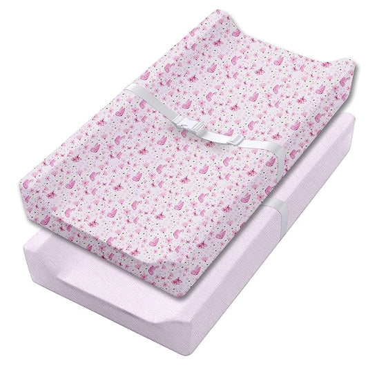 100% Muslin Changing Pad Cover Ultra Soft, Breathable, Secure Fit, Fade-Resistant Prints for Boys and Girls (Pack 2)