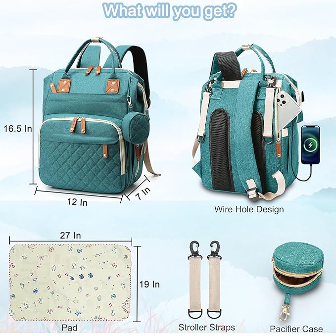 Diaper Bag Backpack Baby Bag, Baby Girl Boy Diaper Bag for Dad Mom with Pad, 16 Pockets, Pacifier Case, Large Diaper Bags Unisex for Travel (Green)