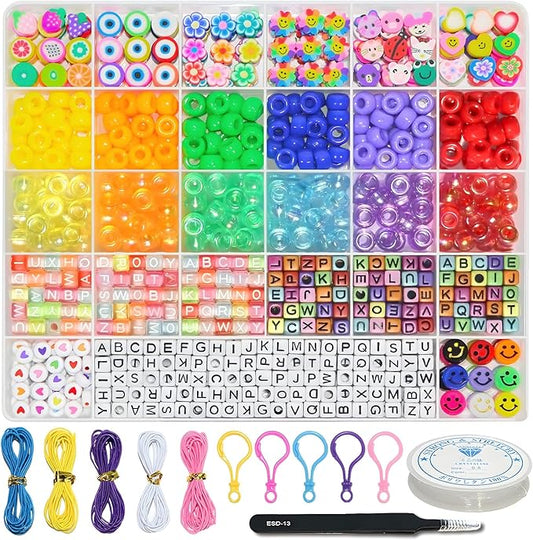 LIS HEGENSA 1000 Pcs DIY Childrens Crafts Beads Friendship Bracelet Kit, with Pony Beads Letter Beads and Bracelet Making Kit, Colorful Charms, Used for Custom Necklace Bracelets and Jewelry Decor
