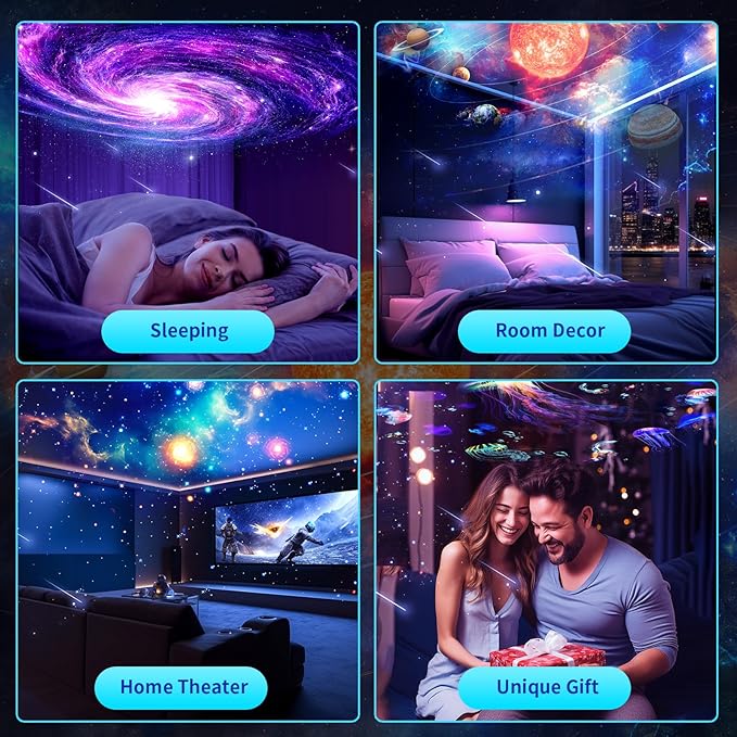 Star Projector,Galaxy Projector Upgraded Clear Lens, 10 Realistic Planetarium Projector Slides Night Lights LED 8 Color for Bedroom, 360° Rotation, 1/2h Timer Function Ultra-Wide Ceiling Projector