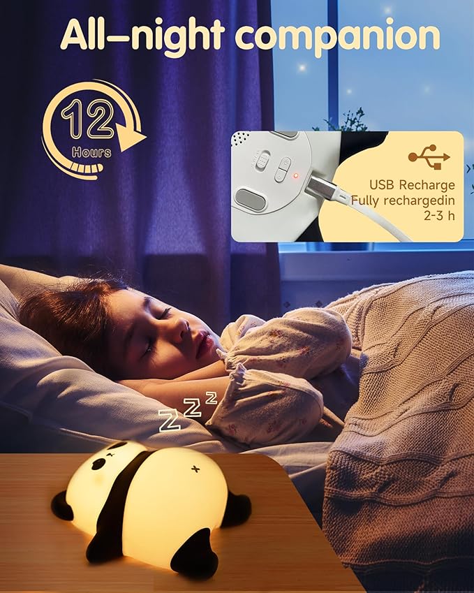 Snoring Panda Night Light for Kids, Upgraded Large Novelty Nursery Nightlight with Snoring Motion & Sound, Rechargeable Cute Night Light for Baby, Bedroom, Breastfeeding, Gifts for Girls & Boys