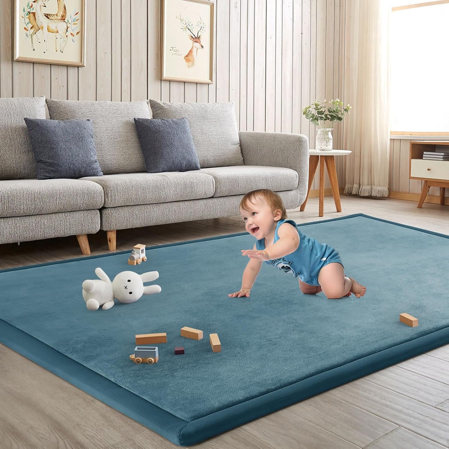 Baby Play Mat for Floor Tummy Time Mat Nursery Muscle Area Playroom Rug Tatami 79"x138" Memory Foam 1.3" Thick Crawling For Babies,Toddlers, Infants, Kids,Floor(Green)