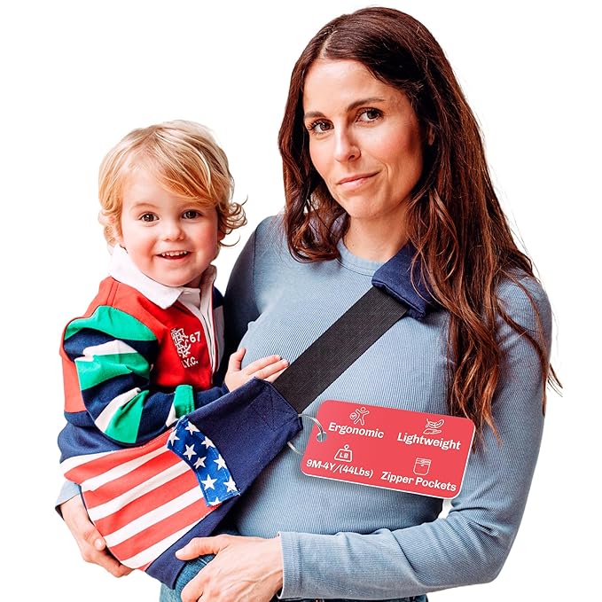 Ergonomic Lightweight Adjustable Toddler Sling Baby Carrier with Zipper Pockets Shoulder Padding Anti Slip Support for Travel Loving Dads and First Time Moms from 9 Months to 4 Years