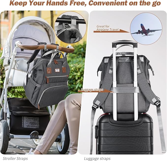 Diaper Bag Backpack:Baby Bag Large Tote Diaper bag for Boys and Girls, Men's Diaper Backpack, Women's Shoulder Mommy Bag, 2 Kids Nappy bag for mom and dad Gray