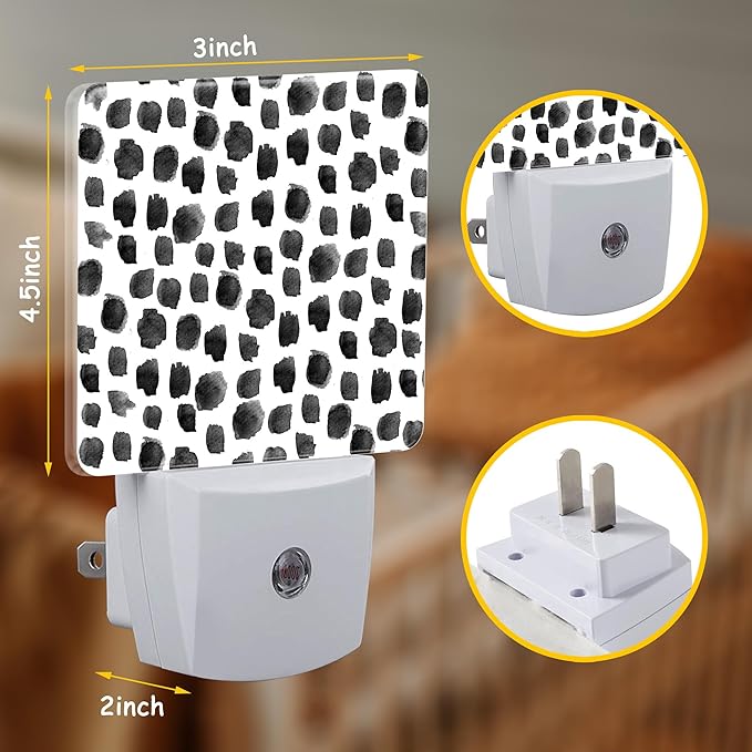 Plug Night Light,Black Polka Dots Night Light Lamp Auto Sensor Energy Efficient Dusk to Dawn Lights for Girls Boys Women Room Decor,Hallway,Kitchen,Bathroom,Nursery,Stairs