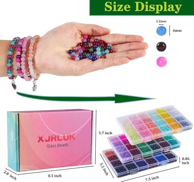 XJRLUK Glass Beads Bracelet Making Kit, 3000 pcs 72 Colors 6 mm Crystal Glass Beads for Jewelry Making, Glass Beads Kits for Beginners DIY Earrings Necklaces Rings Crafts Birthday Gifts