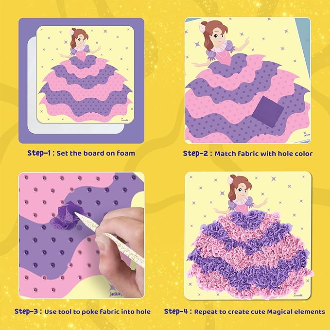 jackinthebox Poke Poke Art – Magical Theme, Mess-Free Fabric Art and Craft, Flower Pressing Kits, Gift for Kids, Girl Gifts, DIY Activity Boy Gift, Toys for Girls and Boys Ages 4 5 6 7 8