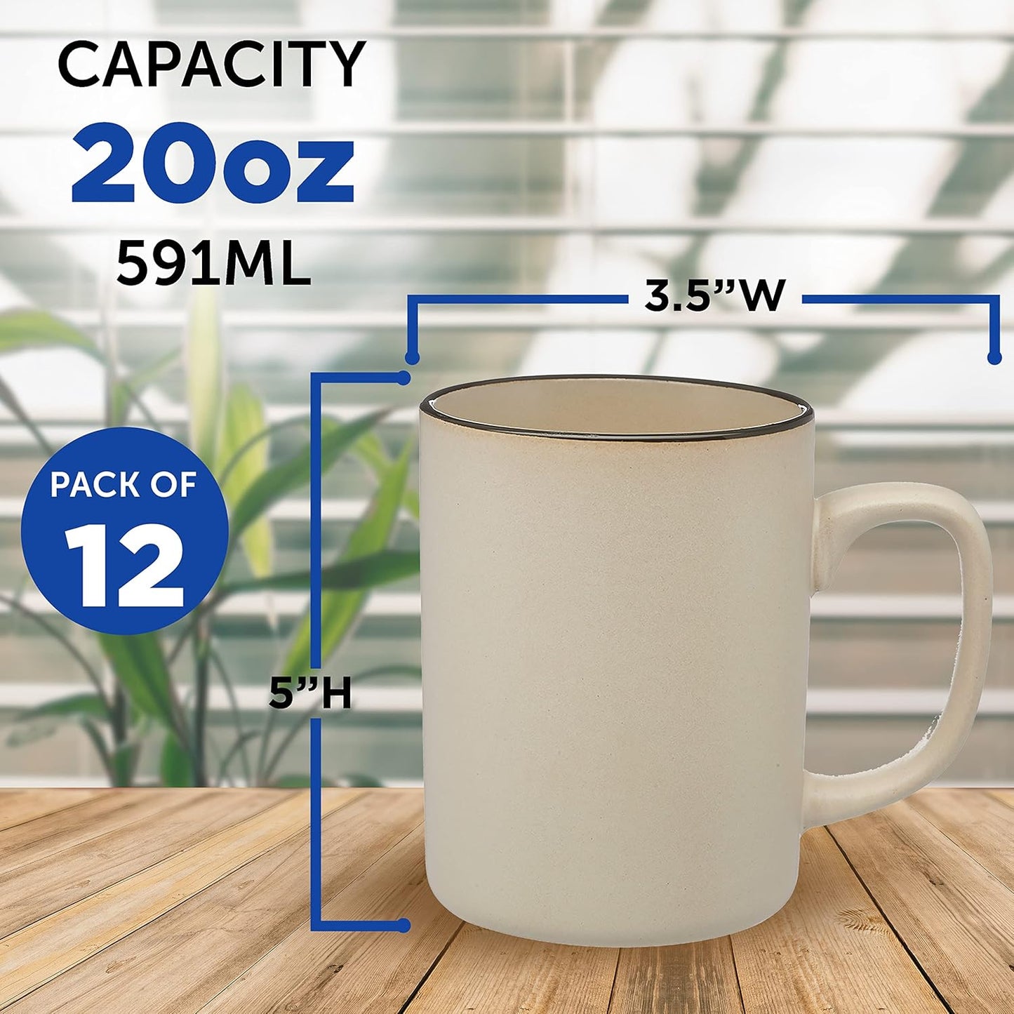 DISCOUNT PROMOS El Grande Matte Ceramic Mugs 20 oz. Set of 12, Bulk Pack - Perfect for Tea, Espresso, Cappuccino, Hot Cocoa - Beige