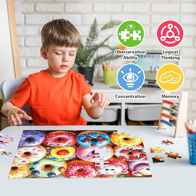 Jeaiciro 100 Piece Puzzles for Kids Ages 4-6 6-8 8-10, Colorful Donuts Jigsaw Puzzle Educational Toy for Kids Ages 5-8 Large Piece Puzzles for Seniors & Adults Fun Family Activity Gift for Child