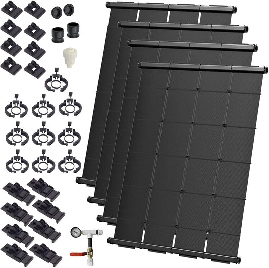 Industrial Grade Solar Pool Heater DIY Kit - Superior High-Wind Strapless Mounting System & Maximum Freeze Resistance (4-4'x6.5' / 104 Square Feet)