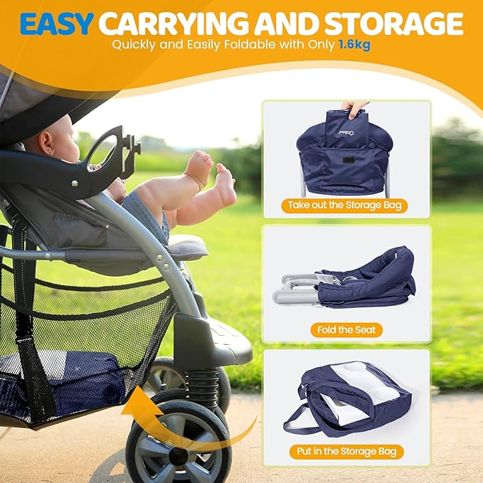 Orzbow Hook On High Chair with Removable Dining Tray, Folding Portable High Chair with Storage Bags, Baby Table Booster Seat, Easy Clip on Table Feeding HighChair for Travel, Restaurant and Home, Blue