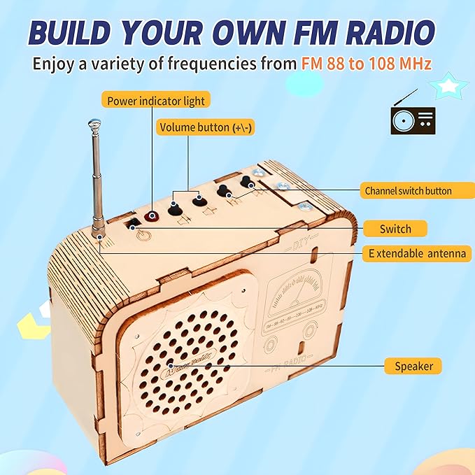 STEM Toys for Kids Age 8-14, Science Kits Educational DIY Radio Building Set - Wooden 3D Puzzle Electronics for 8-12 Year Olds