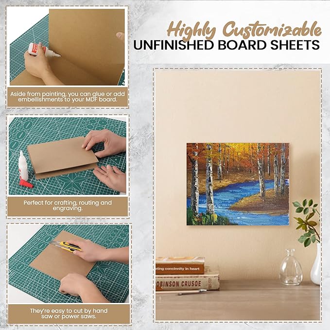 (8-Pack) CalPalmy 8” x 10” MDF Boards - 2mm Thick Boards for Carpentry, Interior Design, Hobby Crafts, and More - with Smooth, Unfinished Sides and Sanded Edges