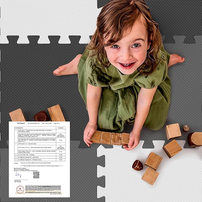 36Pcs Baby Play Mat for Floor, Foam Floor Tiles for Kids with Interlocking, Squares Foam Puzzle Carpet for Playroom,Crawling Rug for Babies 6-12 Months,Toddlers,11.8*11.8*0.6In Each,Grey White Black