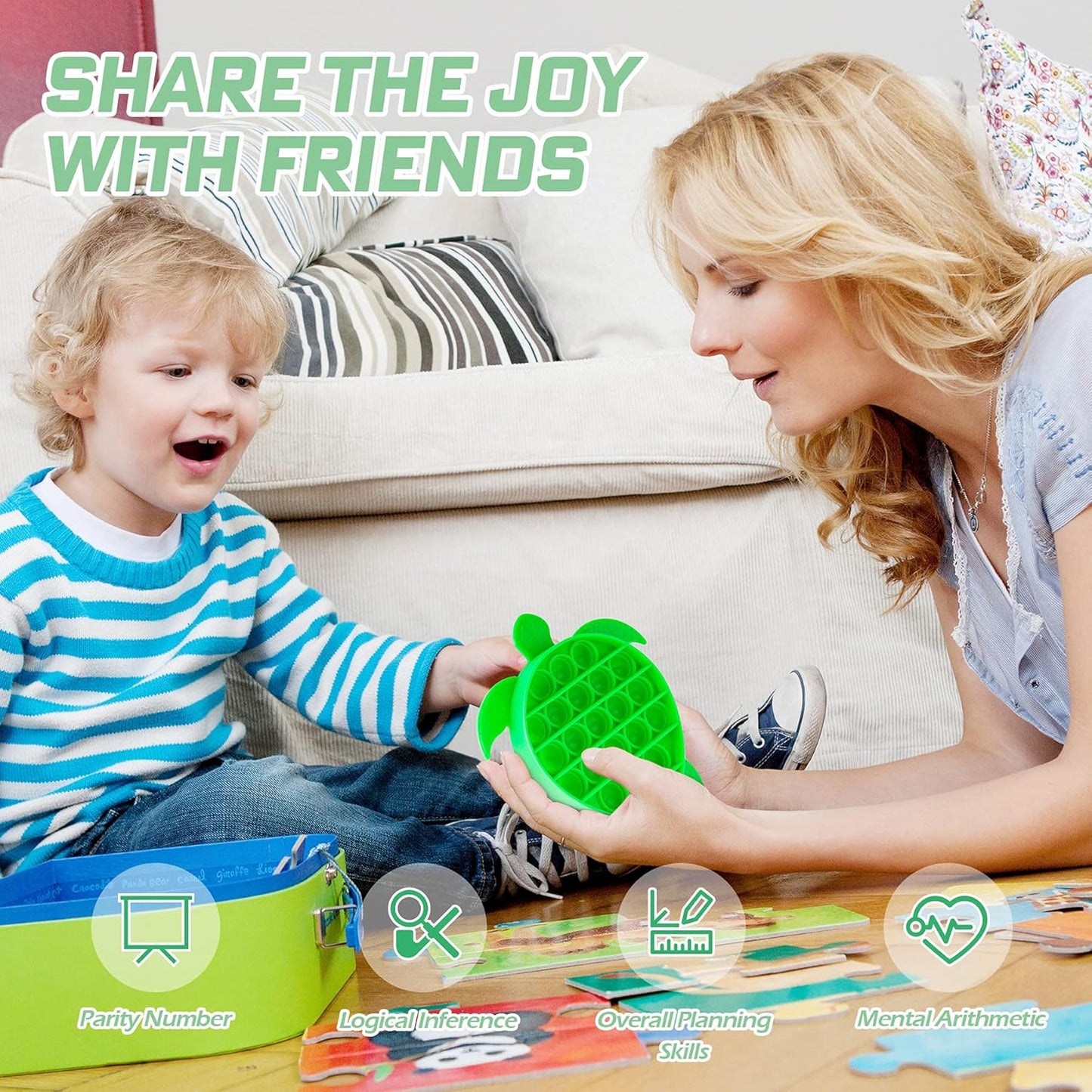 NiHealth Push Pop Bubble Fidget Sensory Toy Sea Turtle Shaped Fidget Toy for Special Needs Stress Reducer Anxiety Relief Popper Game Board Silicone Squeeze Toy for Kids and Adults (Green)