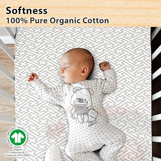 2 Pack Organic Bedside Bassinet Sheets Compatible with Mika Micky, Baby Delight, Dream On Me, AMKE and Other Bassinet Mattress Pads Size Between 17-21 in Width, 29-33 in Length, and 1.5-4 in Thick