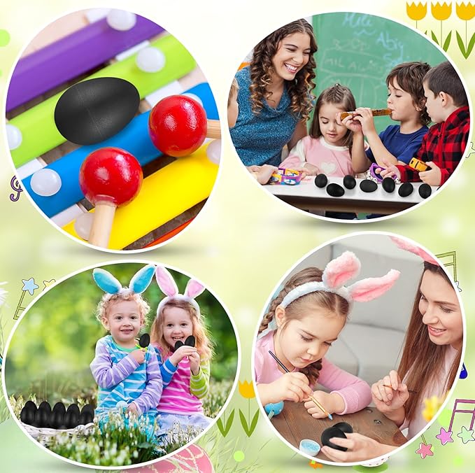 Yeshone 100 Pieces Egg Shakers Musical Instruments Percussion Maracas Egg for Kids Toys Plastic Easter Shaker for Learning DIY Painting, Classroom Music, Rhythm (Black)