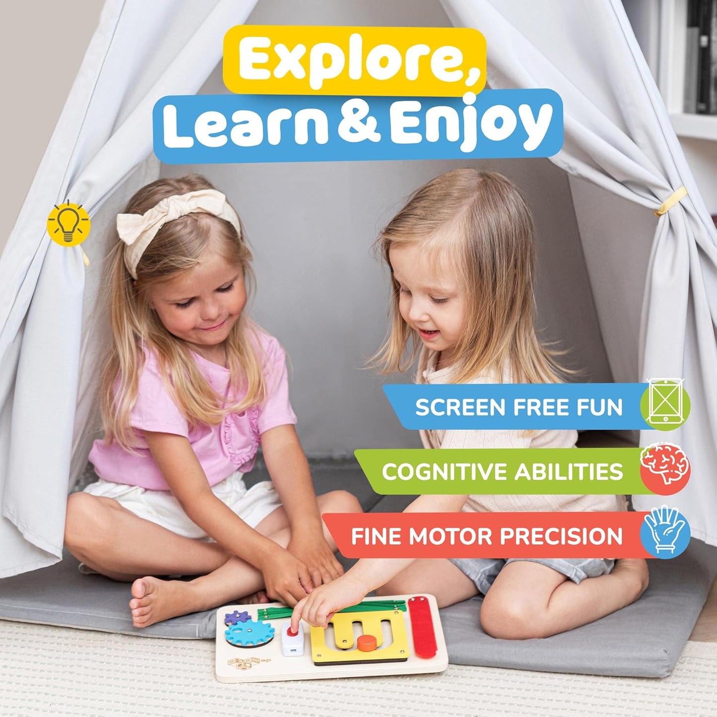 deMoca Montessori Busy Board for 1 Year Old, Premium Wooden Baby Busy Board, Airplane Toys for Toddlers 1-3, Car Travel Essential, Gift for Boys & Girls