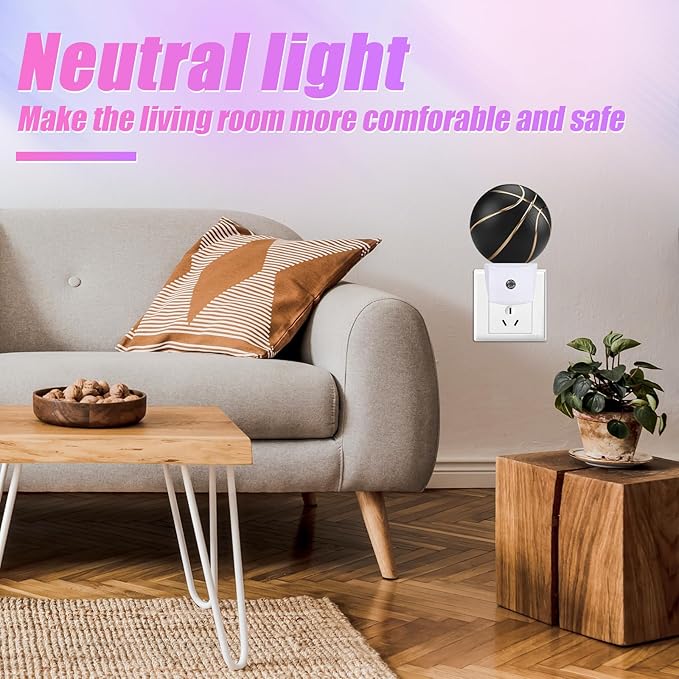 Basketball Night Light Sport Ball Night Lights LED Lamp Round Plug into Wall Nightlight with Dusk to Dawn Sensor Home Hallway Stairway Kitchen Decor