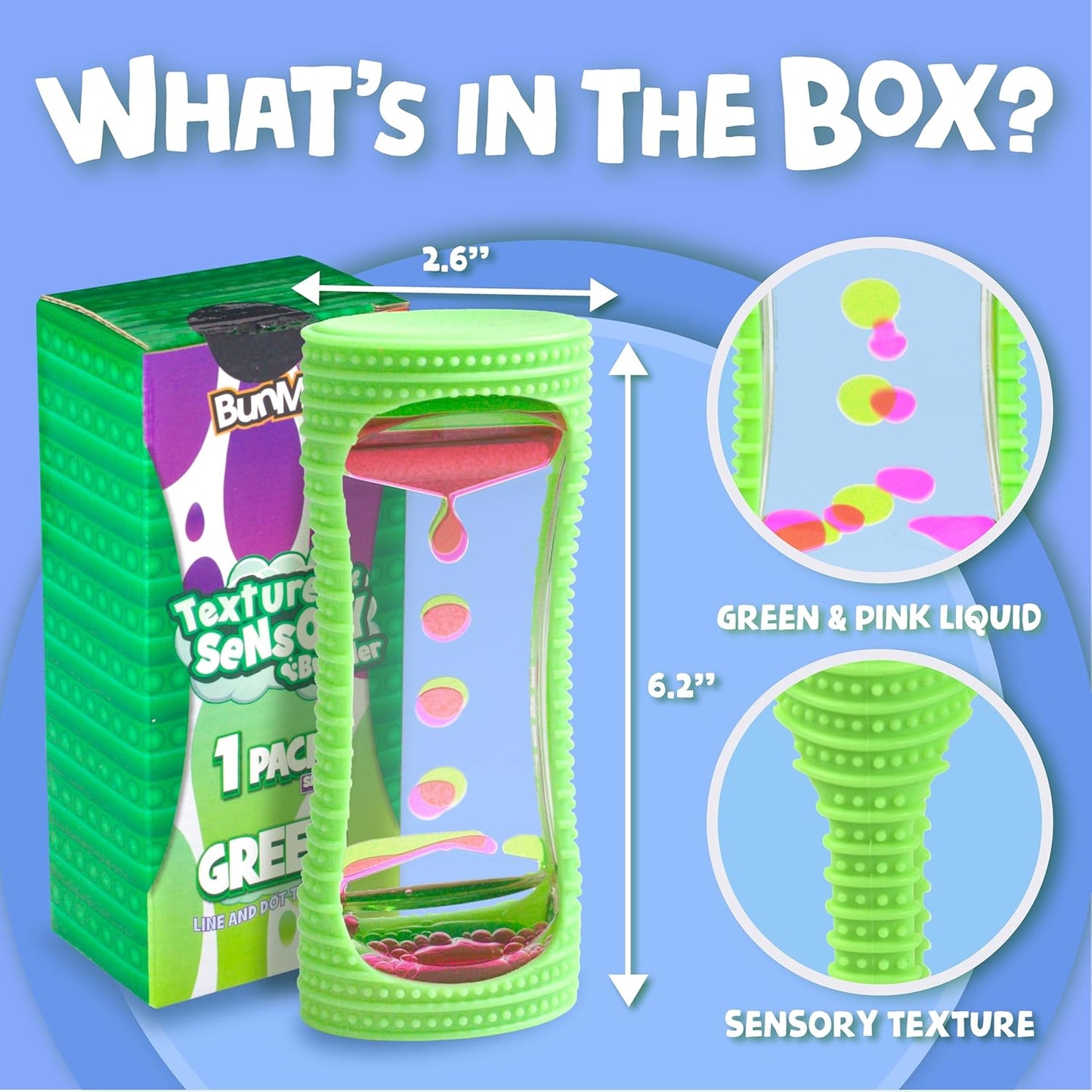 BUNMO Liquid Motion Bubbler with Sensory Texture - Liquid Timer - Bubble Timer - Liquid Motion Sensory Toys for Autism, Calming & Sensory Exploration - Kid Sensory Bottles Tubes - Small Green