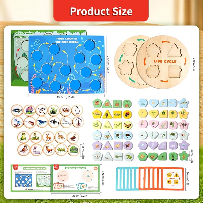 Montessori Wooden Preschool Educational Toys Set for Toddlers 3-6,Life Cycle Puzzle, Shape Sorting Matching Game & Ecosystem Science Center – STEM Learning Gifts for Boys & Girls
