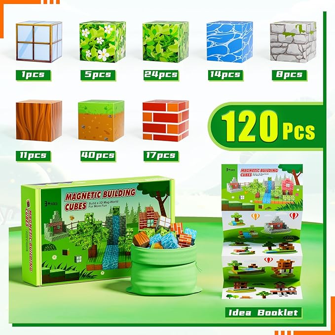 120PCS Magnetic Blocks - Build Magnet World Edition, Magnetic Blocks for Kids Ages 3-5, 4-8, 8-12, for Boys & Girls, STEM Montessori Sensory Toys for Toddlers Gifts for 3+ Years Old