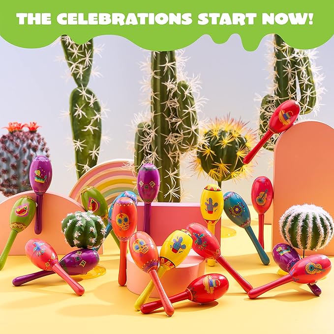 JOYIN 24 Pcs Cinco De Mayo Mini Wooden Maracas Musical Fun Party Favors for Birthday Party Favors, Mexican Fiesta Decorations, Luau Photo Props, Carnivals Event, Taco Tuesday