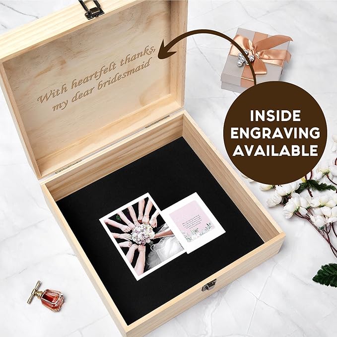 Personalized Monogrammed Wooden Keepsake Box Custom Engraved Memory Box with Initials Rustic Storage Box - Customized Gifts for Wedding Anniversary Thanksgiving Retirement Bridesmaid Groomsman Gift
