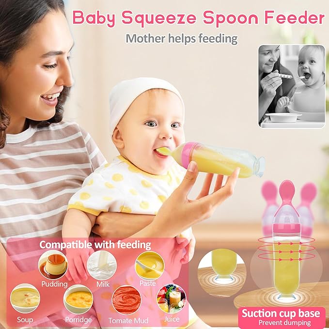 WAJIAYON Baby Fruit Feeder Pacifier - 6 Pack | 2 Infant Food Feeder Pacifier & 2 Baby Food Dispensing Spoon | Fresh Fruit Teethers for Babies | Silicone Feeder Babies,Infant Teething Feeders (Pink)