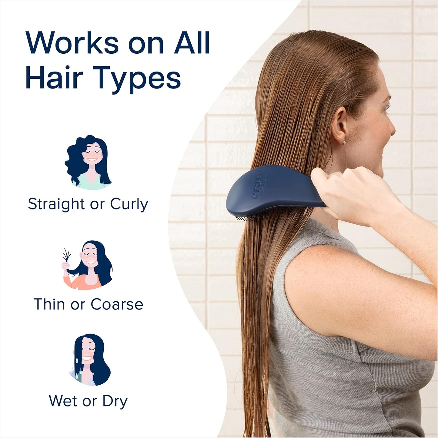 Crave Naturals Glide Thru Detangling Hair Brush for Adults and Kids - Detangler Hairbrush for Curly or Straight, Wet or Dry Hair - Gentle on Tangles Comb - Navy Blue and Blue Cheetah (Pack of 2)